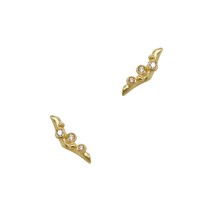 Encrusted Twig Studs in Yellow Gold