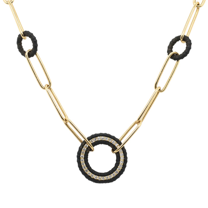 Ridge Pave Diamond Wheel Necklace in Yellow Gold and Cobalt Chrome