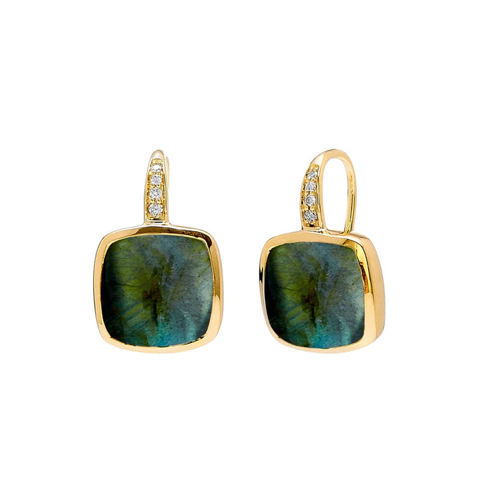 Labradorite Sugarloaf Candy Drop Earrings in Yellow Gold