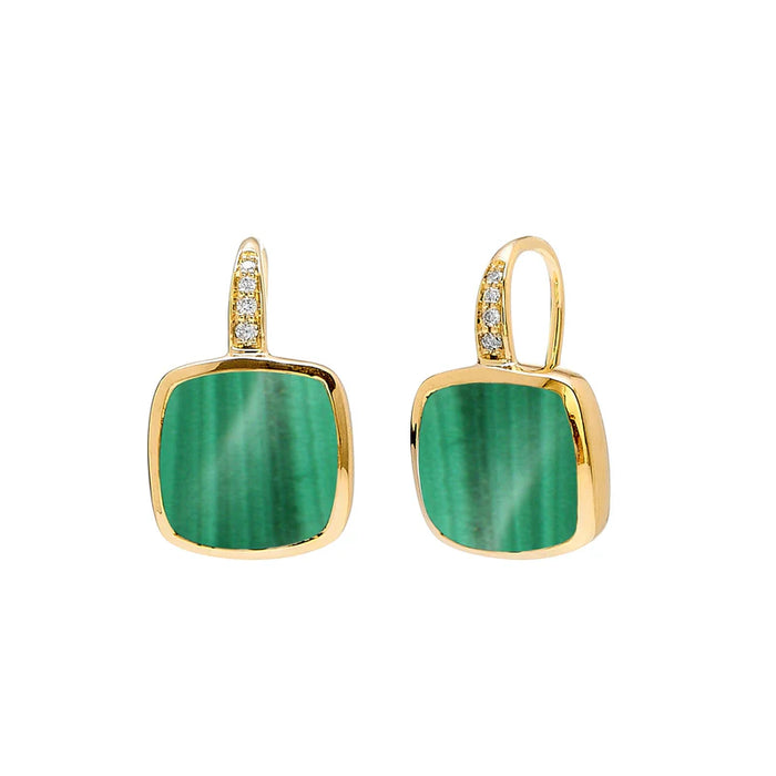 Malachite Sugarloaf Candy Drop Earrings in Yellow Gold