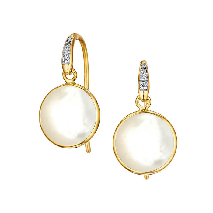 Chakra Mother of Pearl Drop Earrings in Yellow Gold