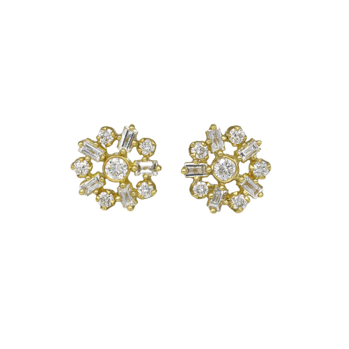 Ray Stud Earrings with Diamond in Yellow Gold