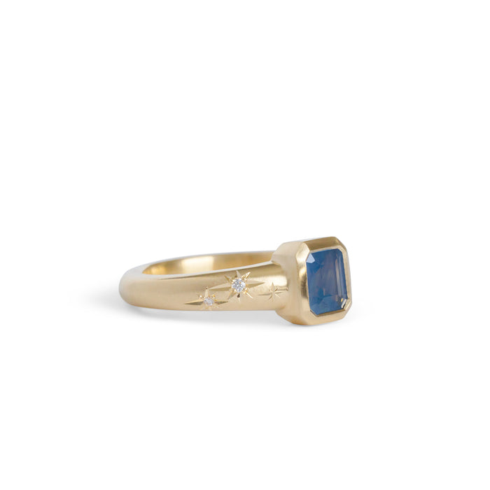 Blue Sapphire Cosmic Ring in Yellow Gold