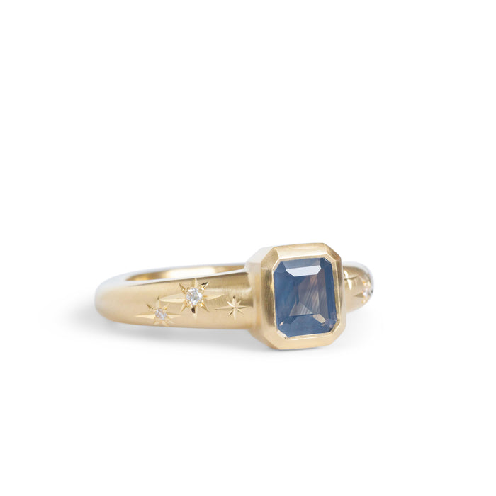 Blue Sapphire Cosmic Ring in Yellow Gold