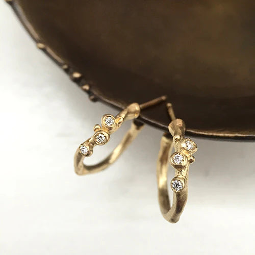 Encrusted Branch Hoops in Yellow Gold