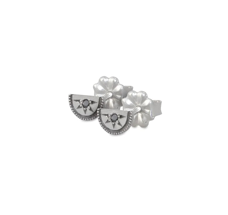 Mini Half Moon Diamond Studs in Sterling Silver