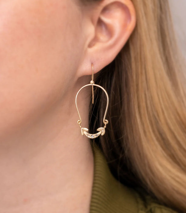 Olive Leaf Drop Earrings in Yellow Gold