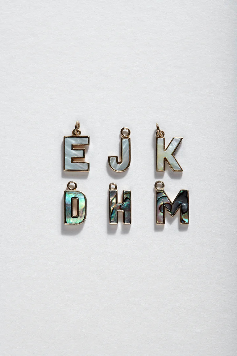 Mother of Pearl Initial Pendant in Yellow Gold