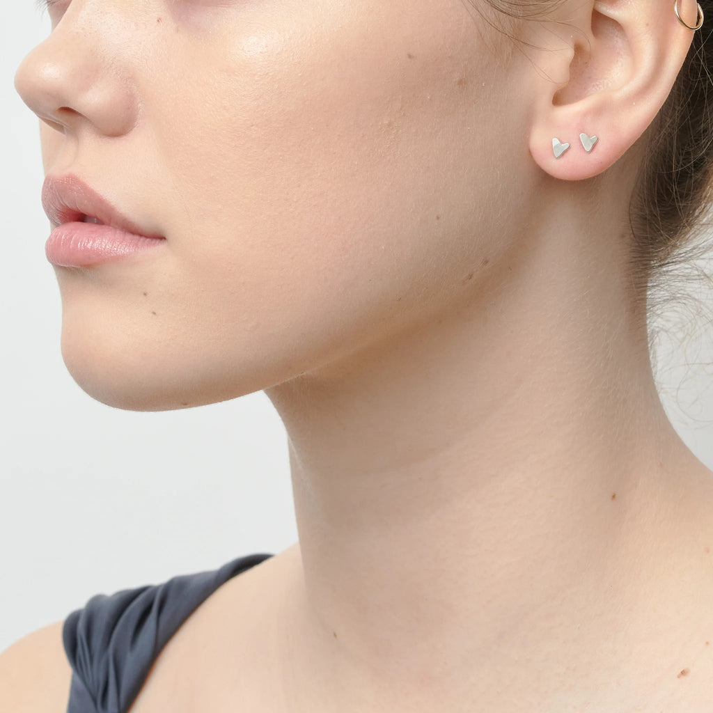 Hammered Heart Studs in Sterling Silver