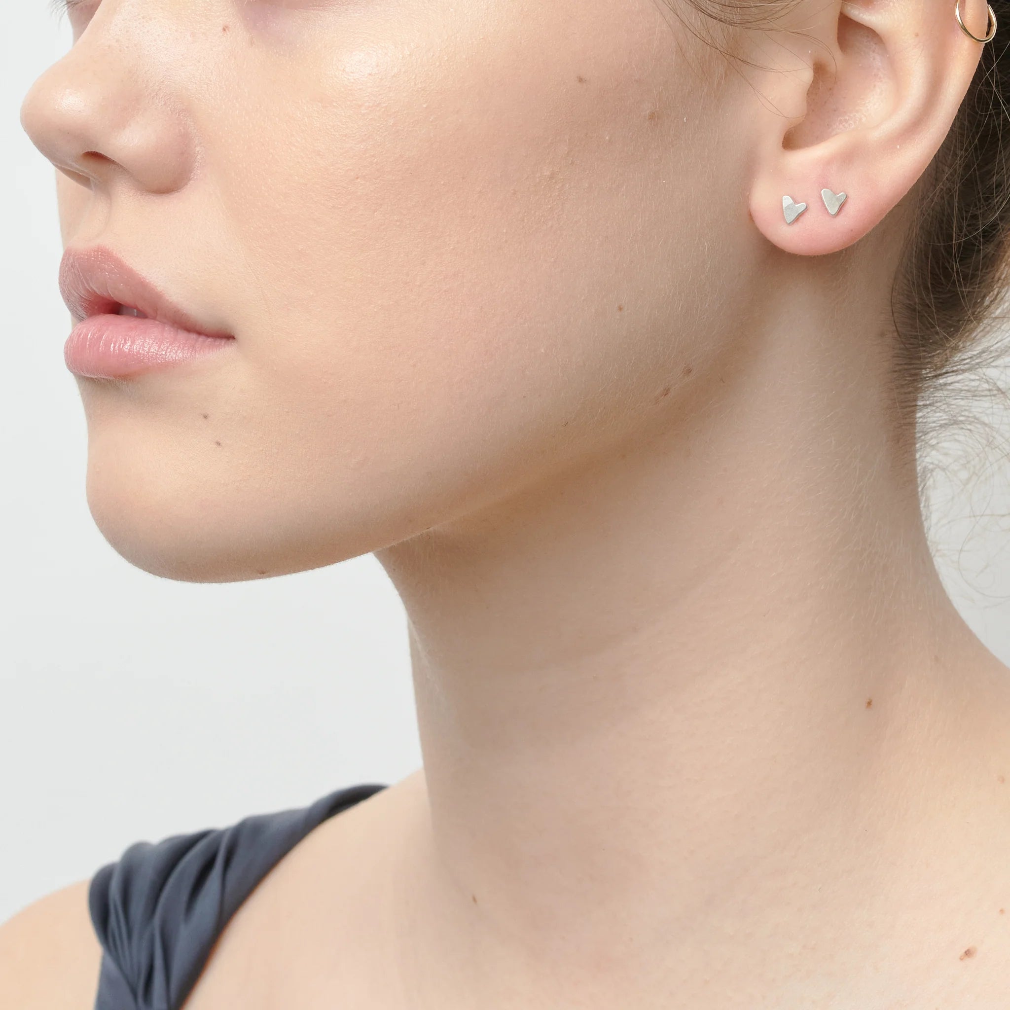 Hammered Heart Studs in Sterling Silver