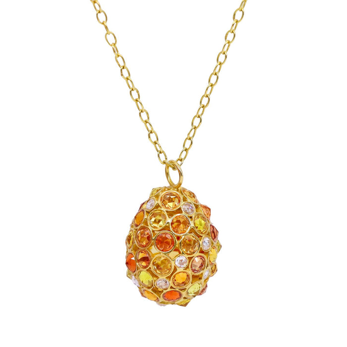 Multi-Color Rose Cut Egg Pendant in Yellow Gold