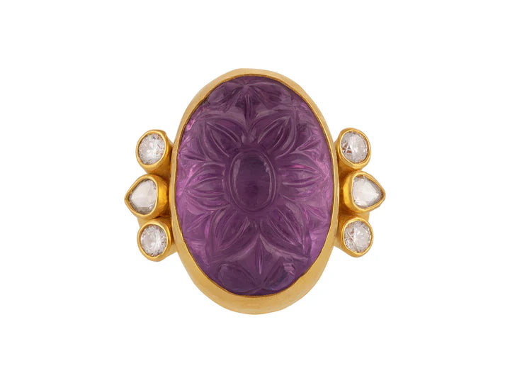Rune Amethyst Cocktail Ring in Yellow Gold
