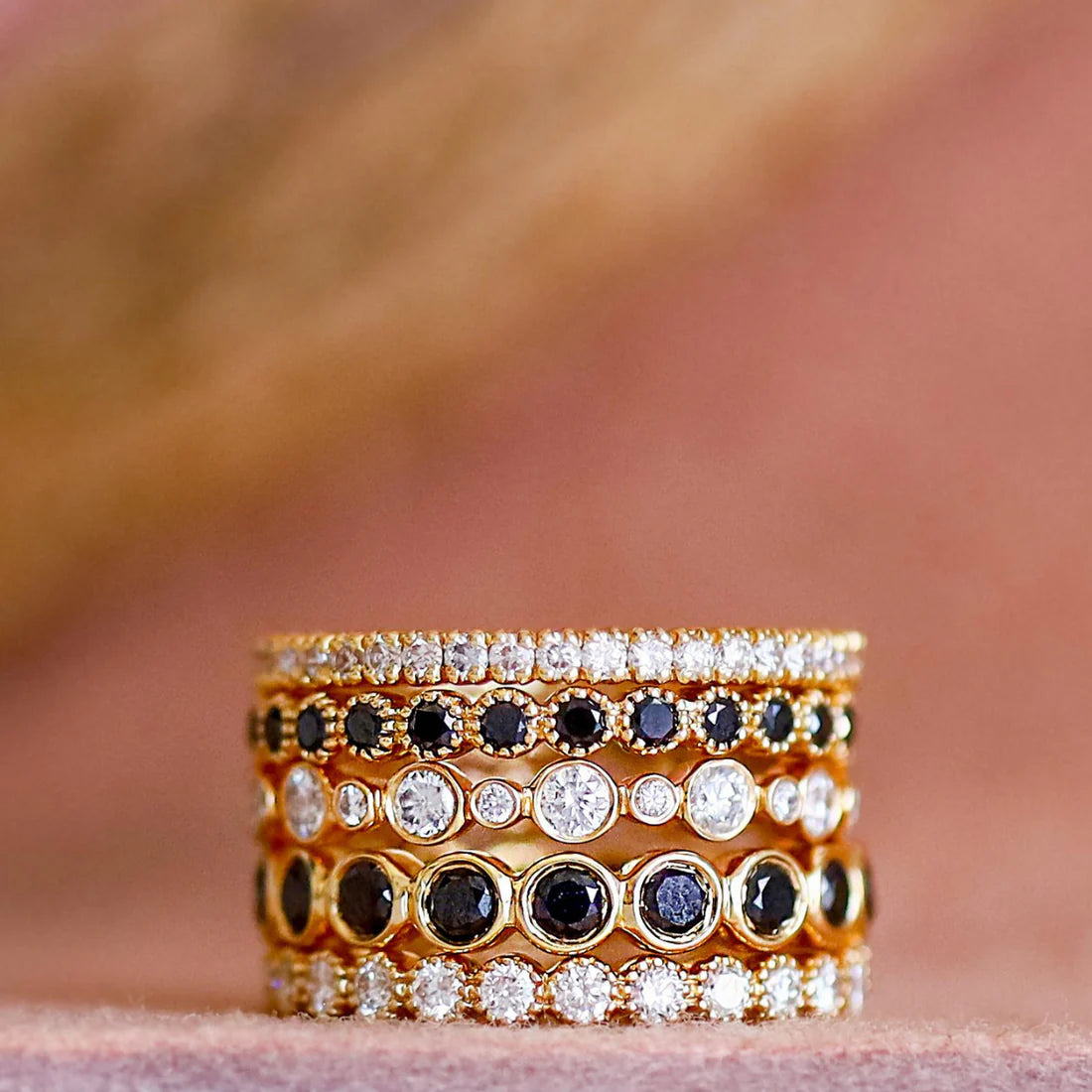 Bezel Black Diamond Band in Yellow Gold