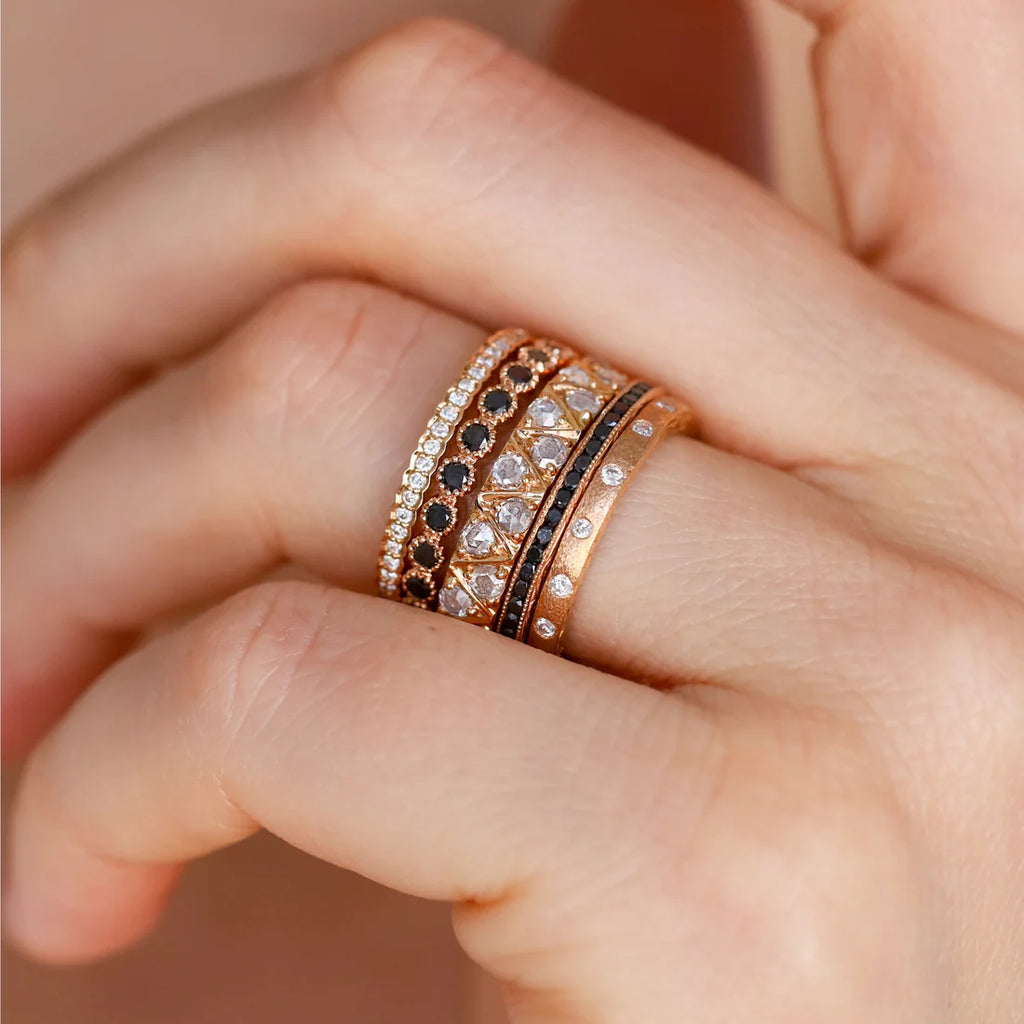 Bezel Black Diamond Band in Rose Gold