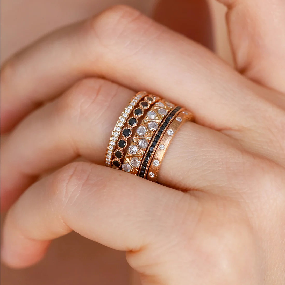 Bezel Black Diamond Band in Rose Gold