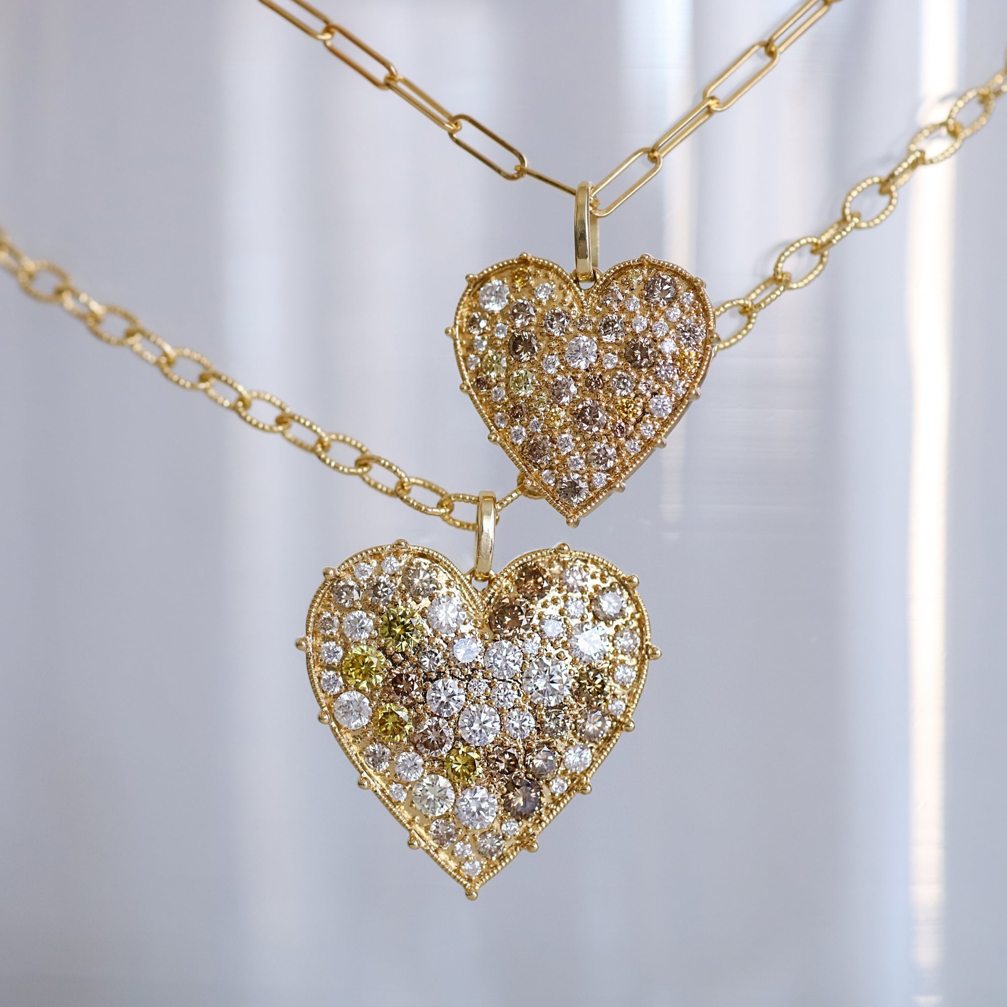 Confetti Small Heart Multi-Color Diamond Pendant in Yellow Gold