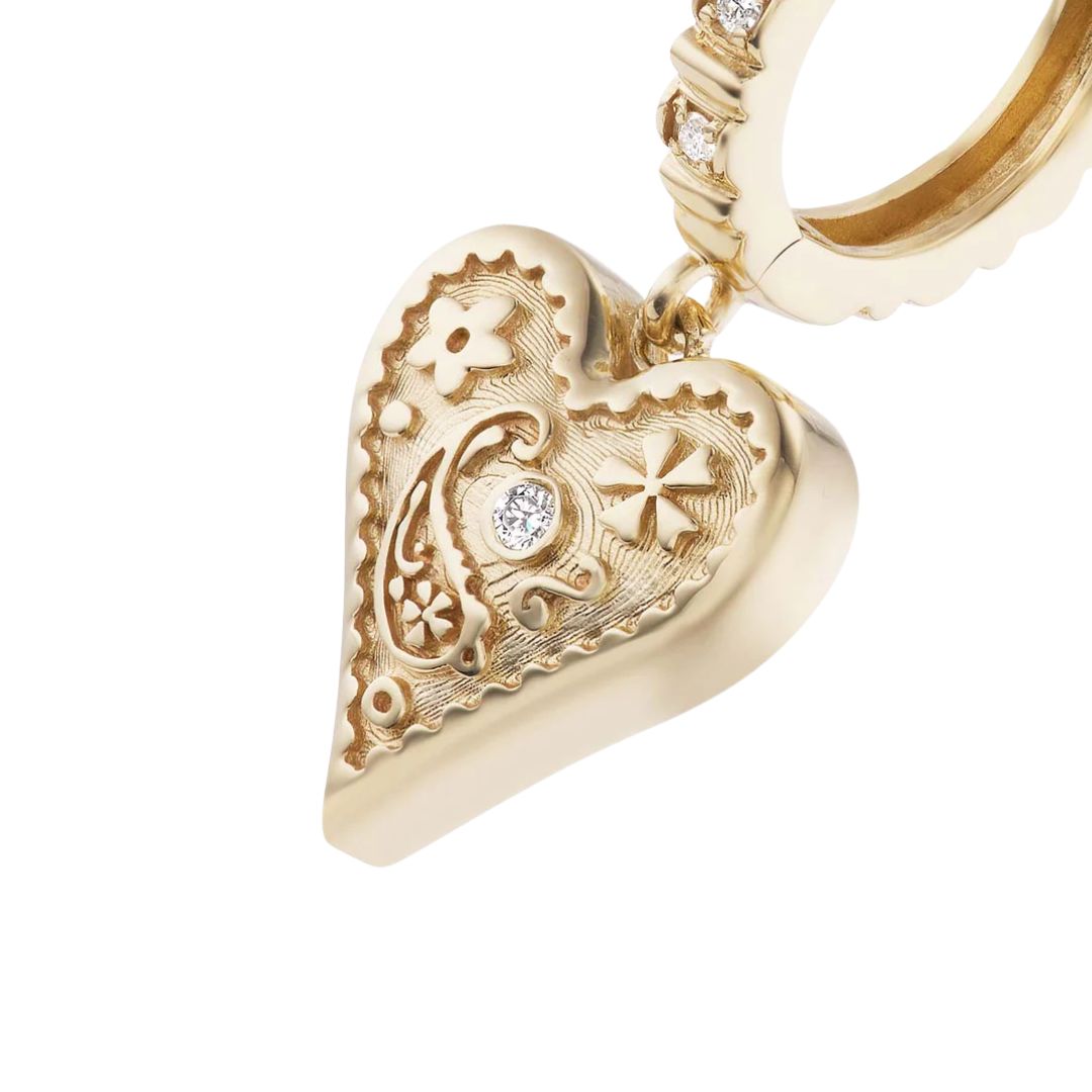 Mini Southwestern Heart Earrings in Yellow Gold