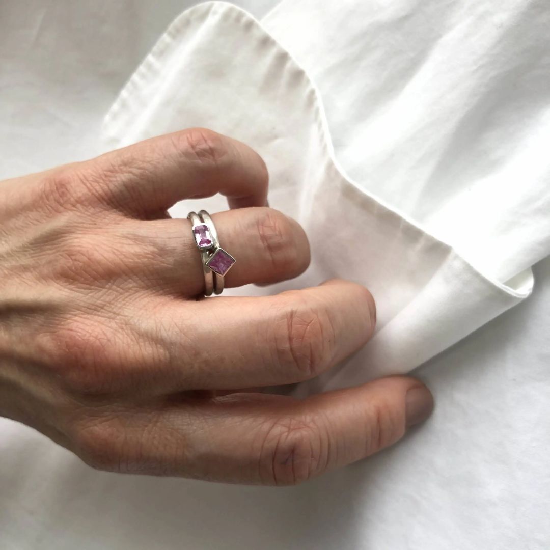 Prismic Pink Sapphire Ring in Sterling Silver