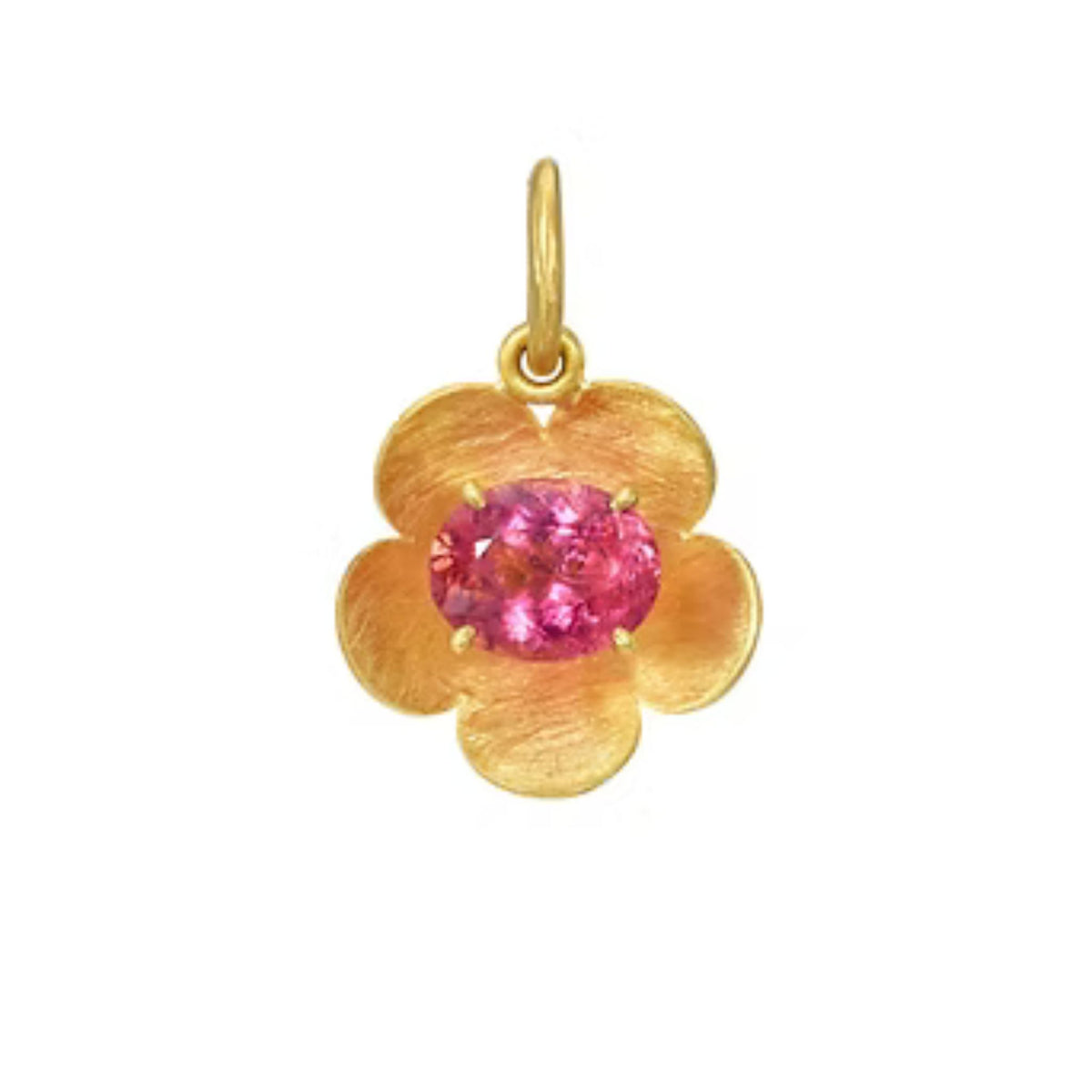 Forget-Me-Not Pink Tourmaline Flower Pendant in Yellow Gold