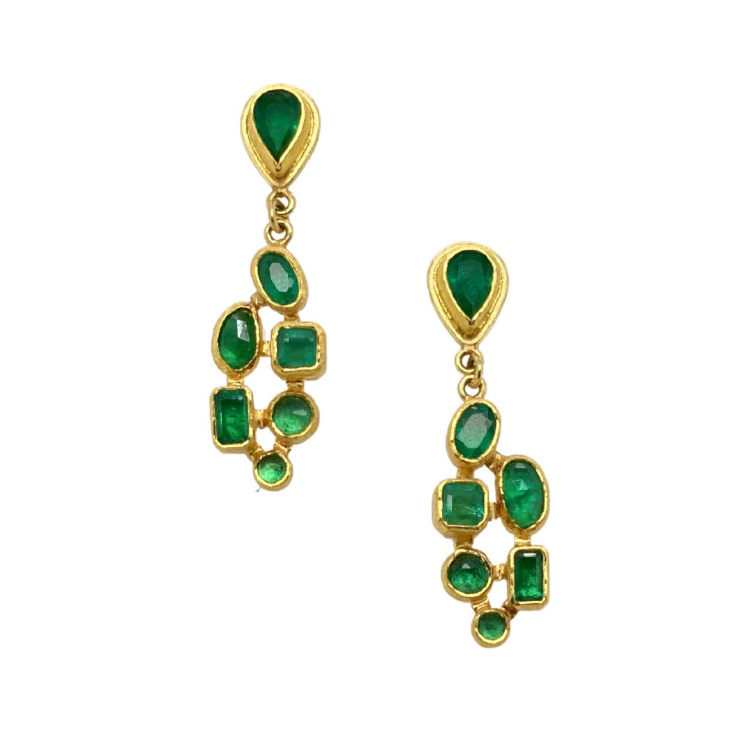 Emerald Mosaic Drops in Yellow Gold