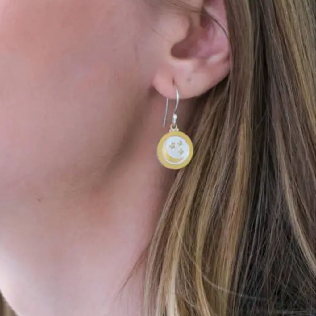 Medallion Dangle Earrings in Sterling Silver and Yellow Gold