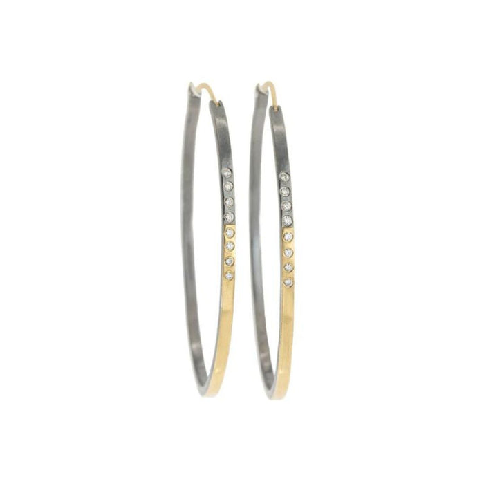 Large Hoop Dream Earrings in Oxidized Argentium Silver and Yellow Gold