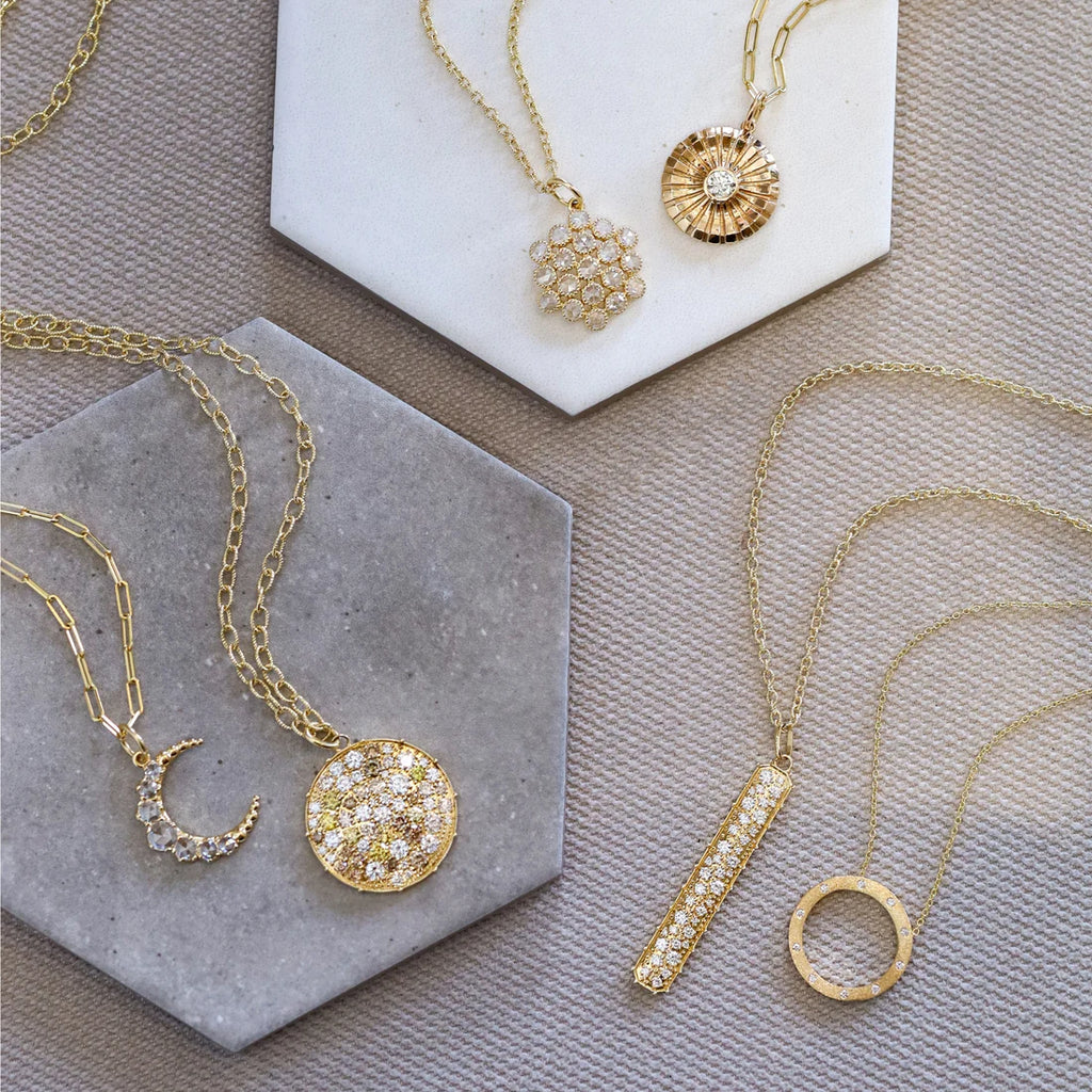 Crescent Diamond Pendant in Yellow Gold