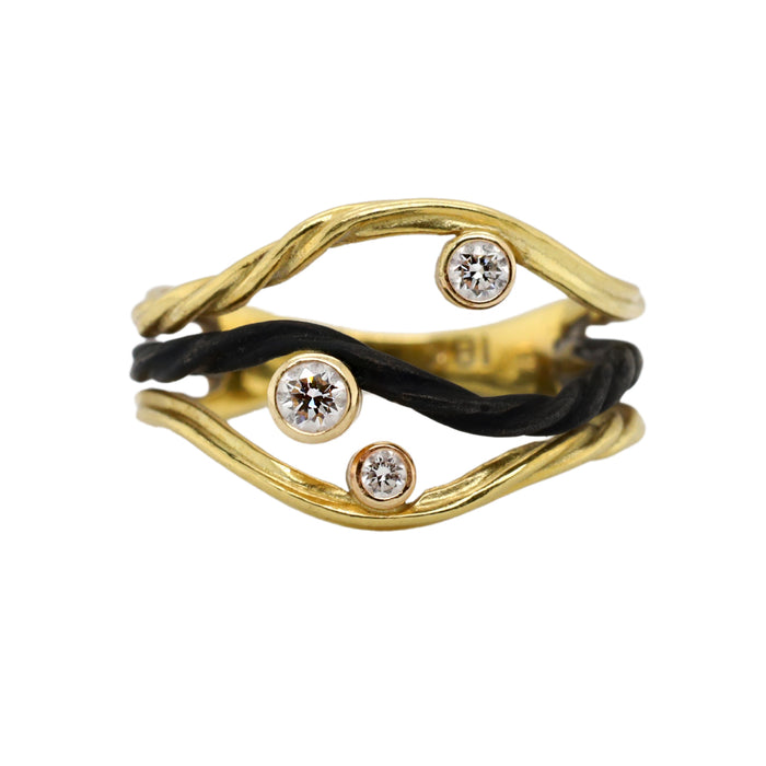 Clover 3-Wire Diamond Ring in Yellow Gold and Cobalt Chrome