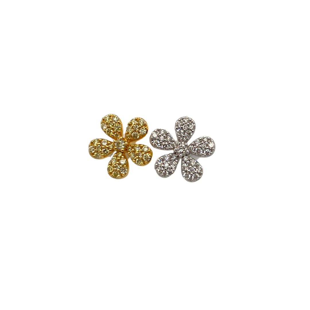 Double Floral Yellow Diamond Ring in White Gold and Yellow Gold