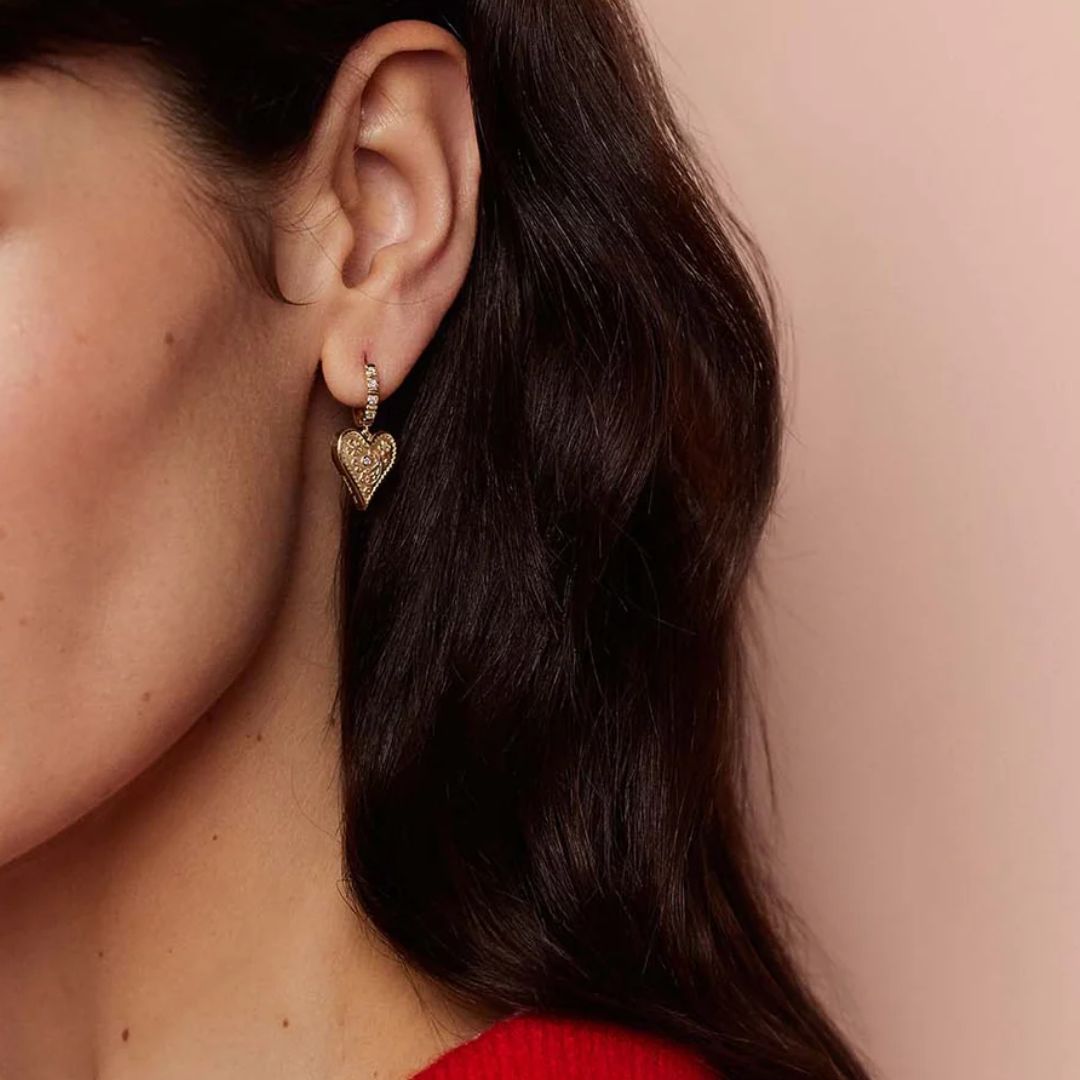 Mini Southwestern Heart Earrings in Yellow Gold