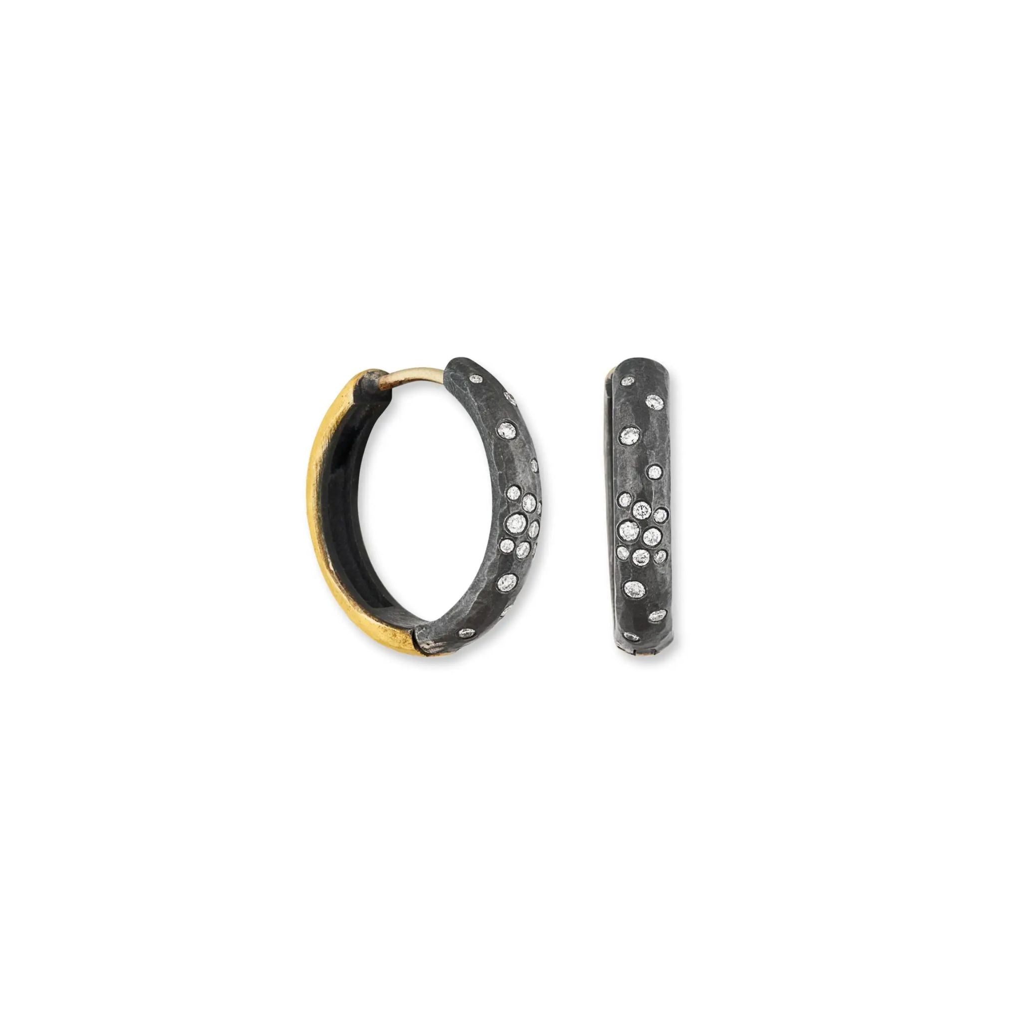 Diana Reversible Hoops in Oxidized Sterling Silver and Yellow Gold