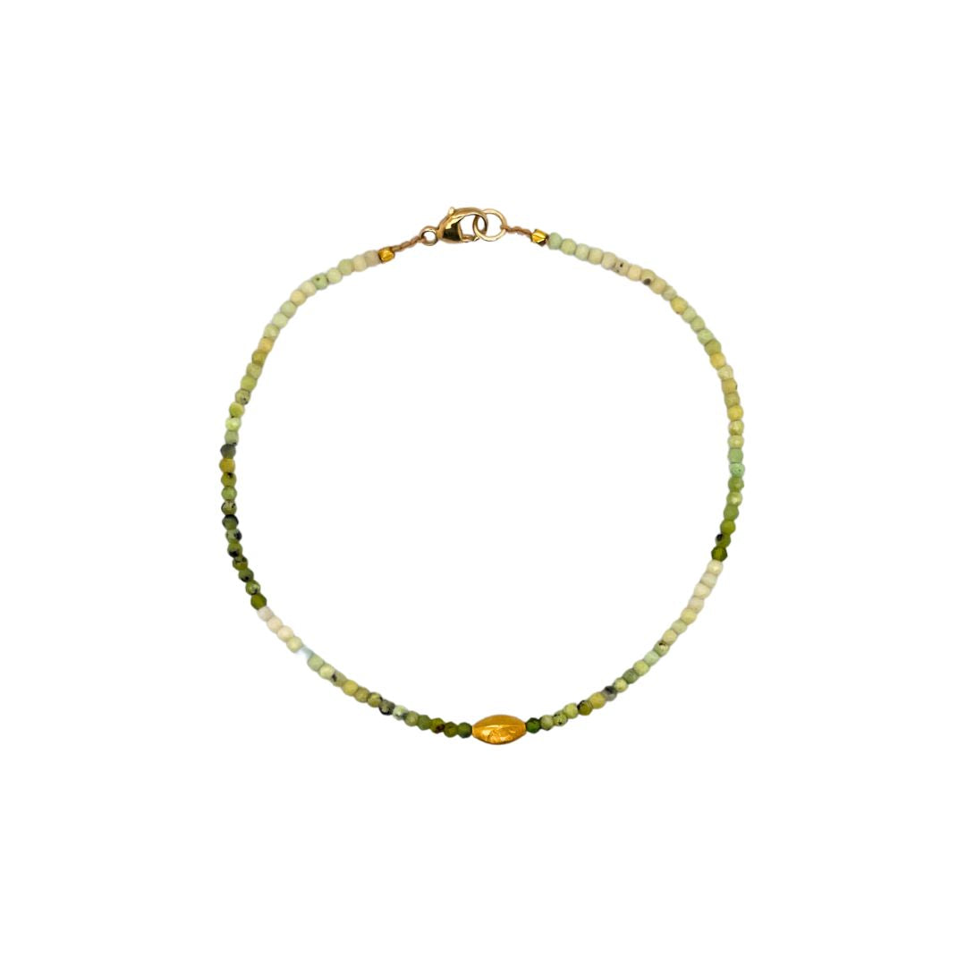 Green Opal Beaded Bracelet in Yellow Gold