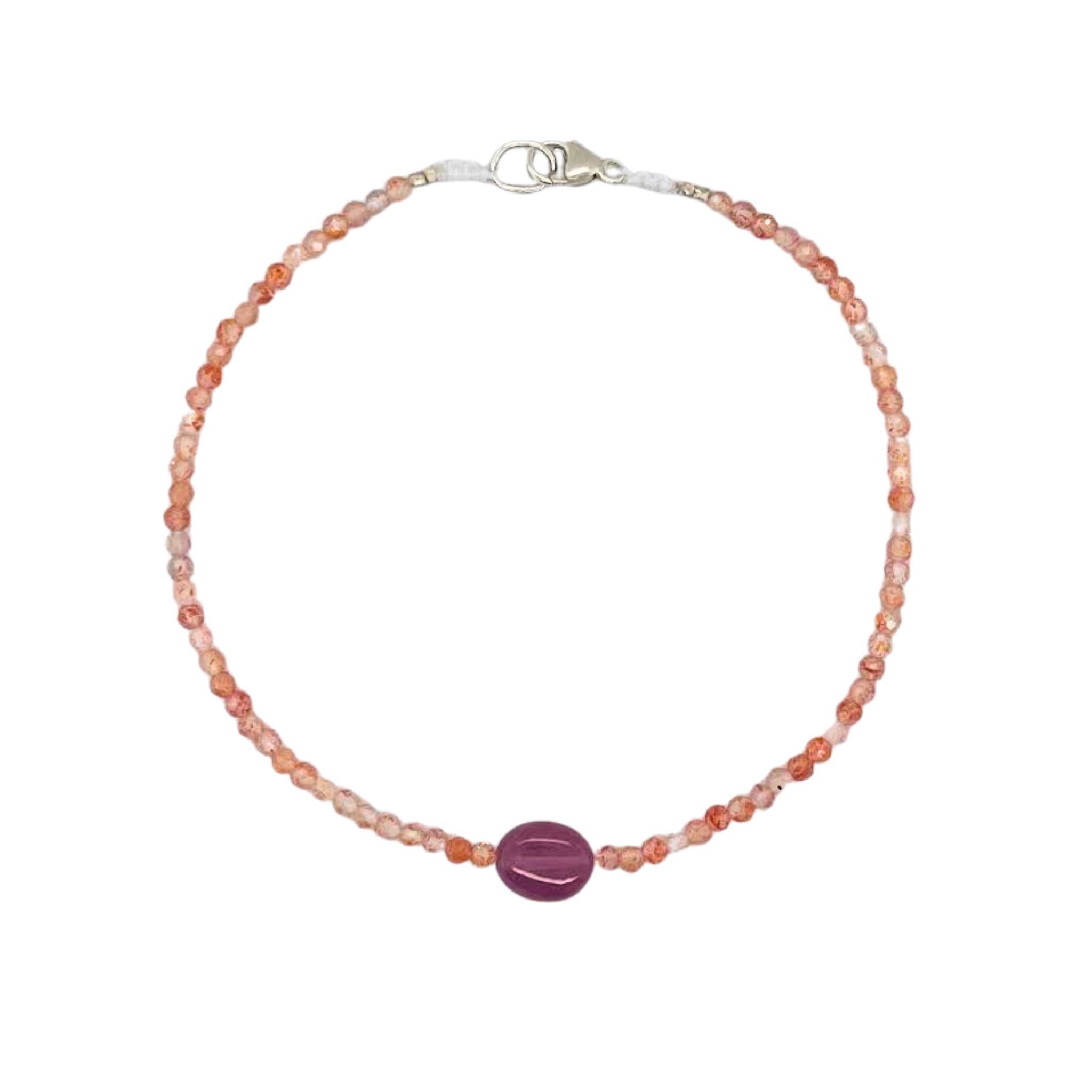 Peach Quartz + Sapphire Beaded Bracelet in Sterling Silver