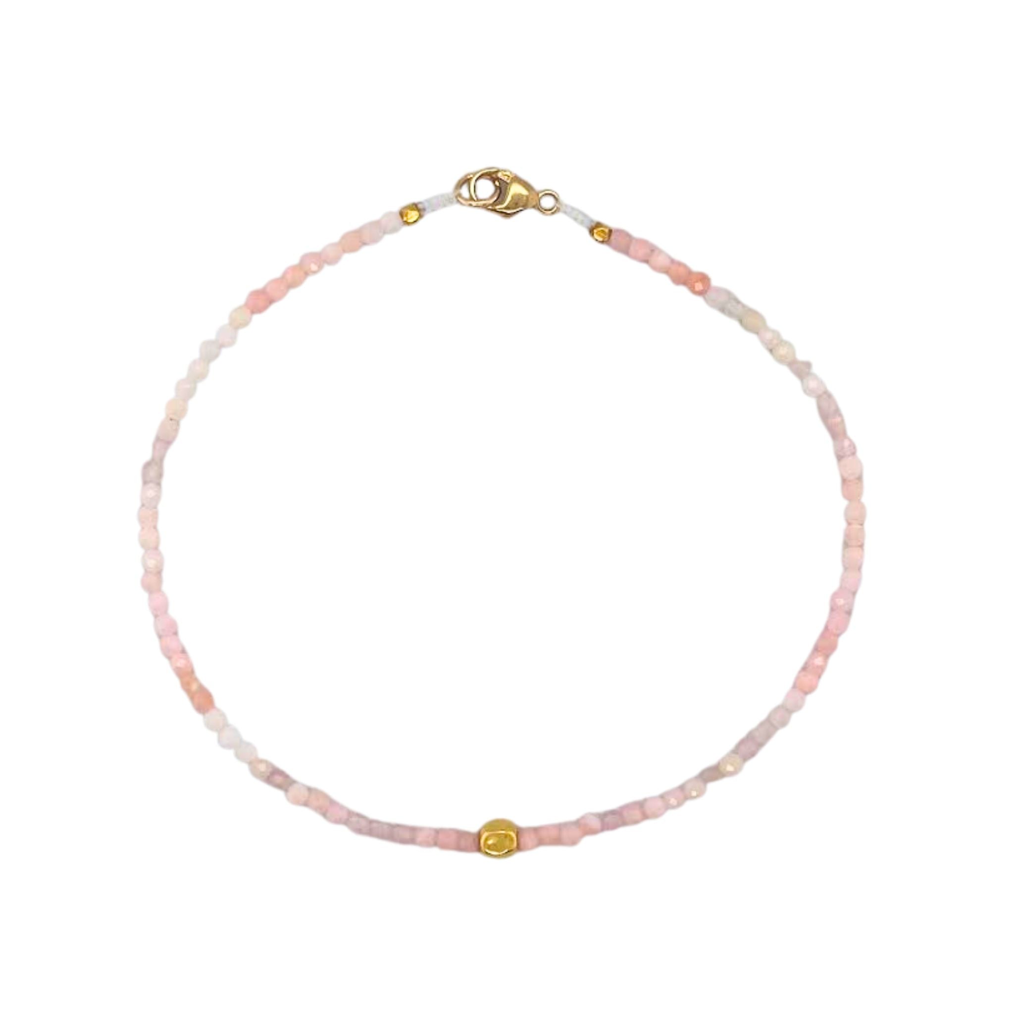 Pink Opal Beaded Bracelet in Yellow Gold