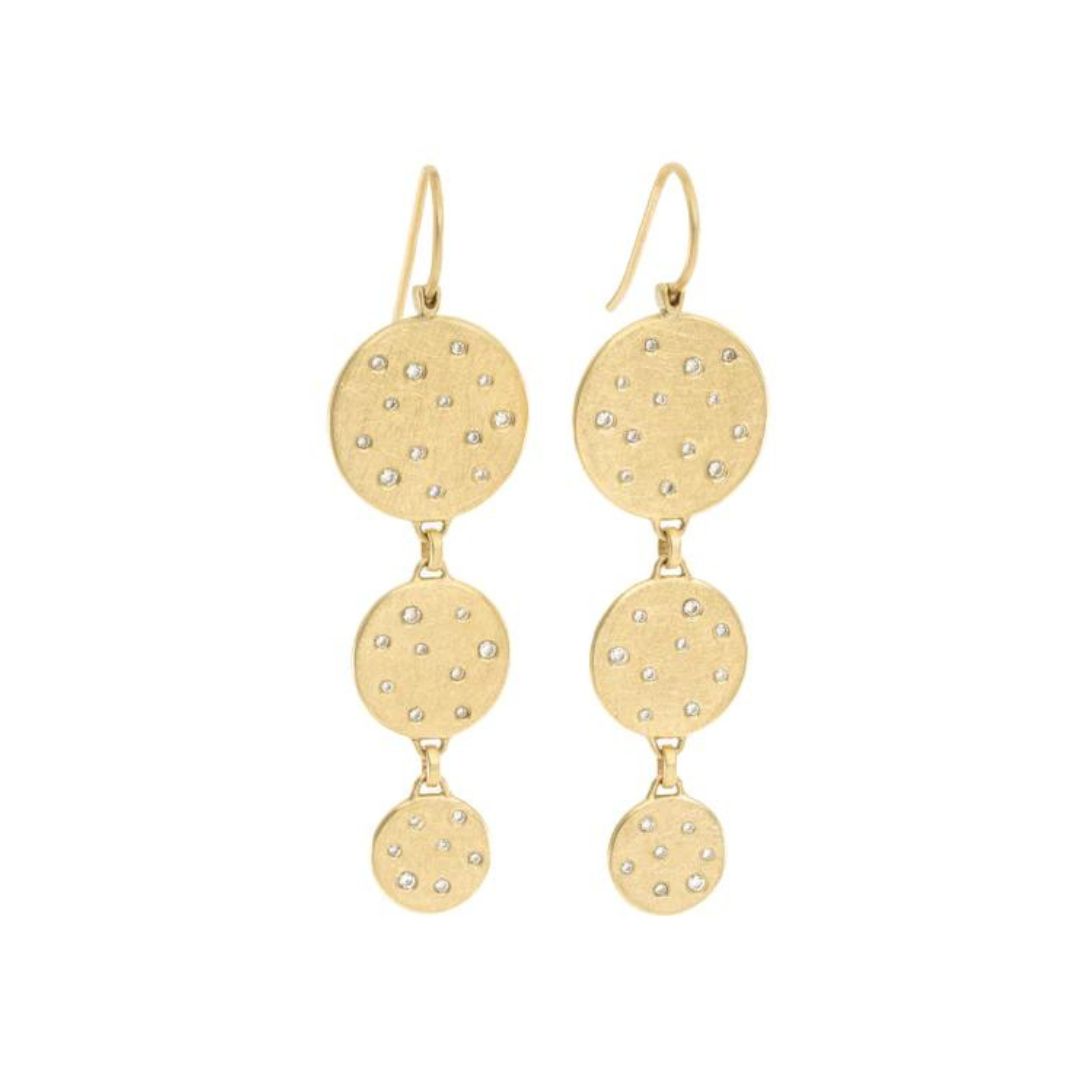 Triple Drop Scattered Diamond Earrings in Yellow Gold