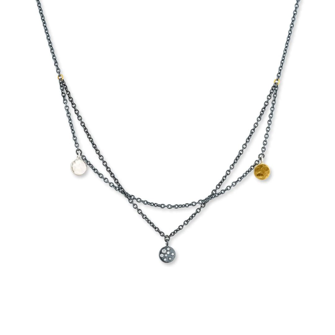Dora Necklace in Oxidized Sterling Silver and Yellow Gold