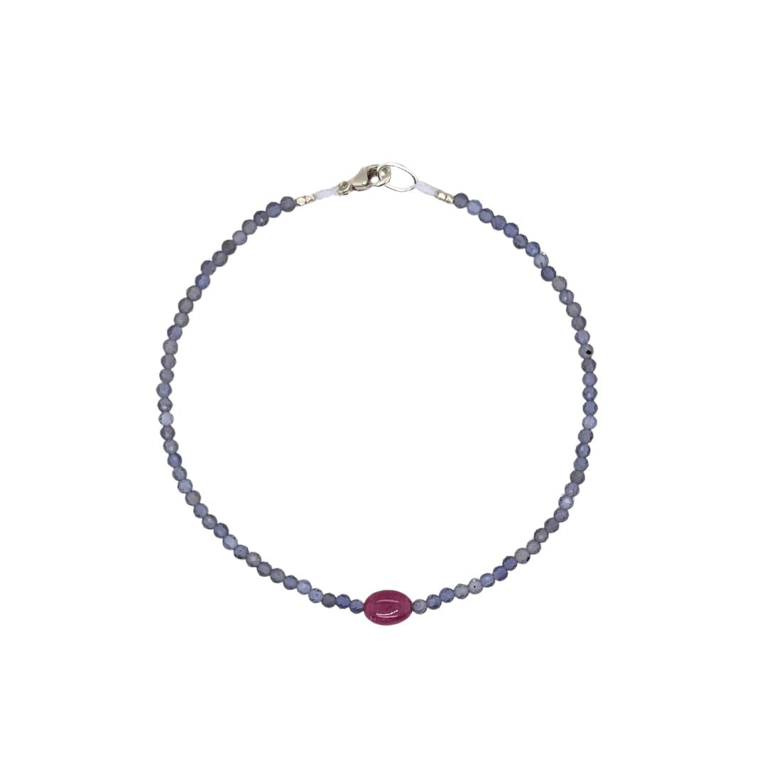 Iolite and Tanzanite Beaded Bracelet in Sterling Silver