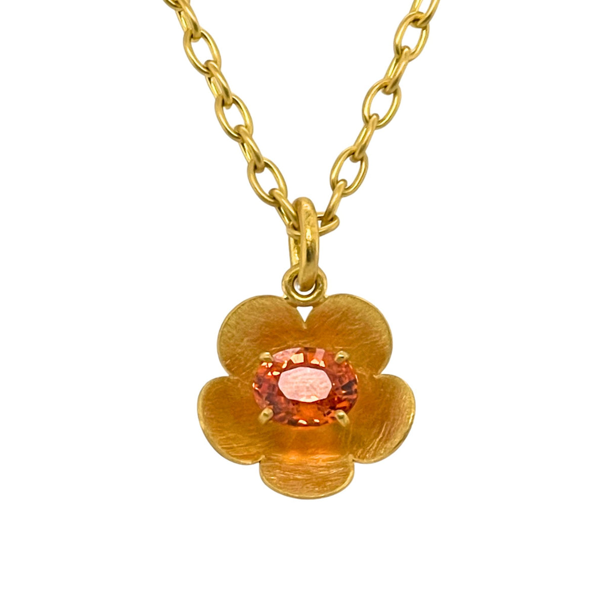 Forget-Me-Not Mandarin Garnet Flower Pendant in Yellow Gold