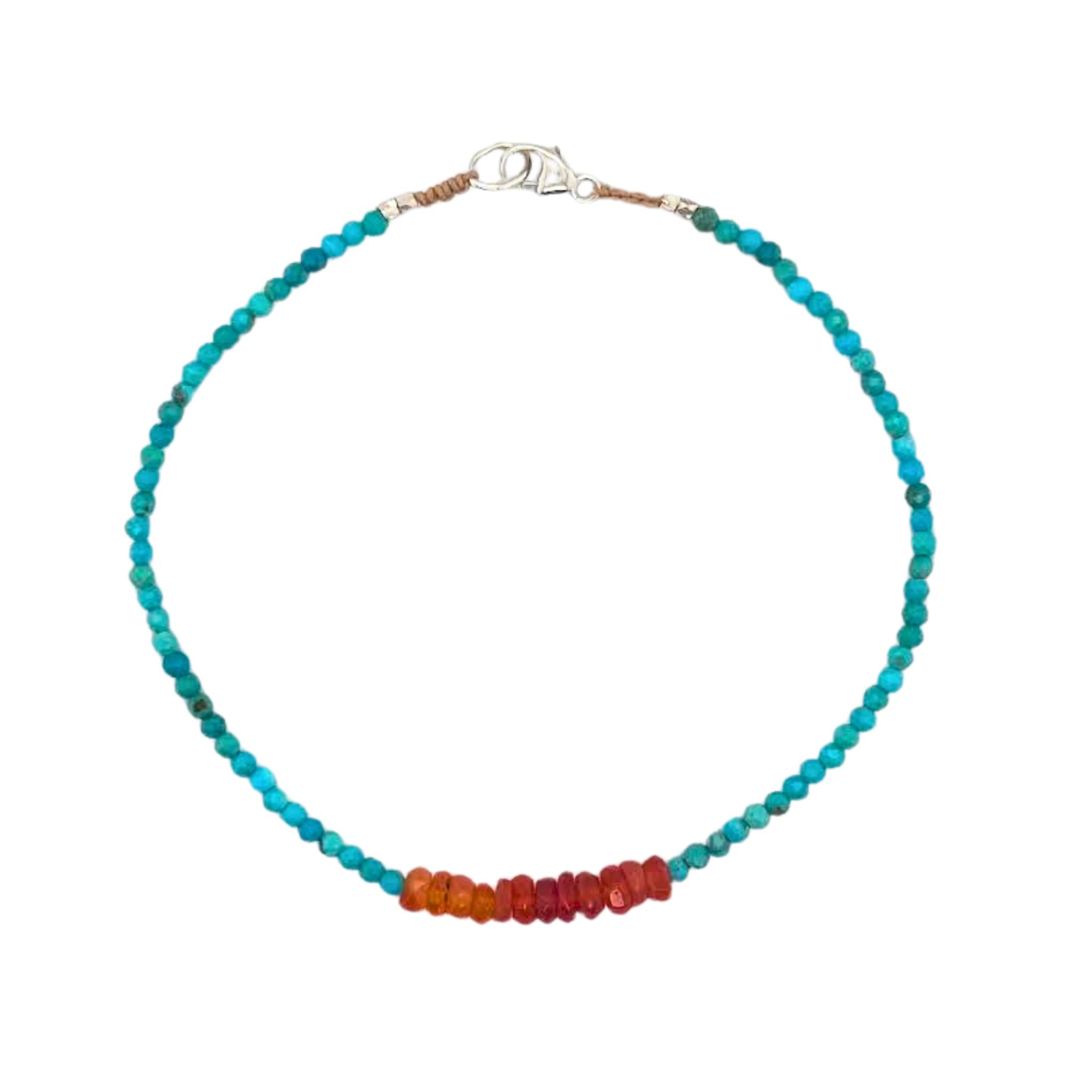 Turquoise + Fire Opal Beaded Bracelet in Sterling Silver
