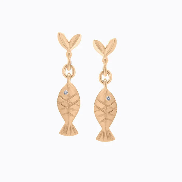 Olive and Fish Link Earrings in Yellow Gold