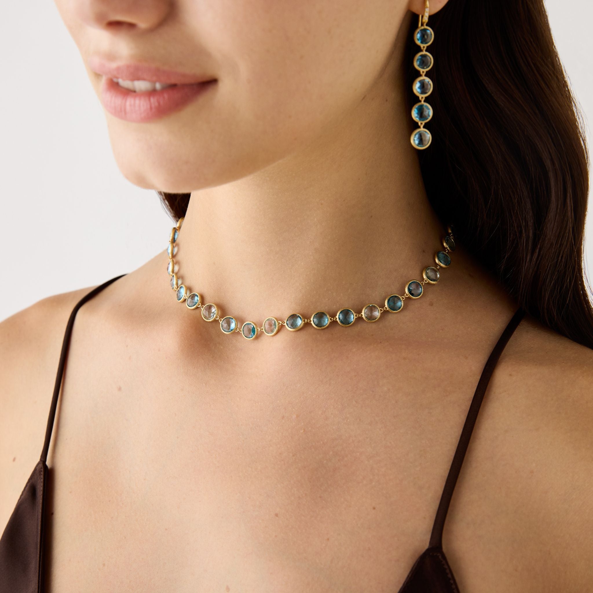 Jaipur Blue Topaz Necklace in Yellow Gold