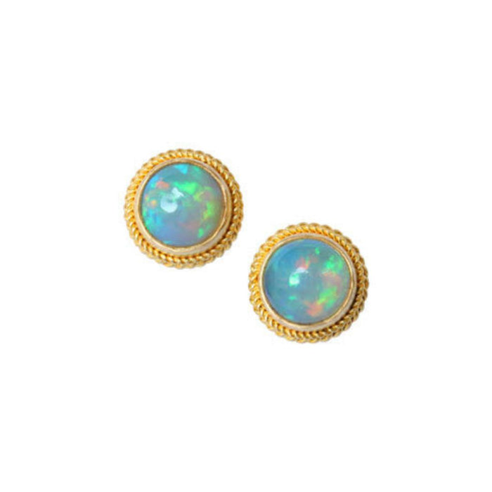 Ethiopian Opal Stud Earrings in Yellow Gold