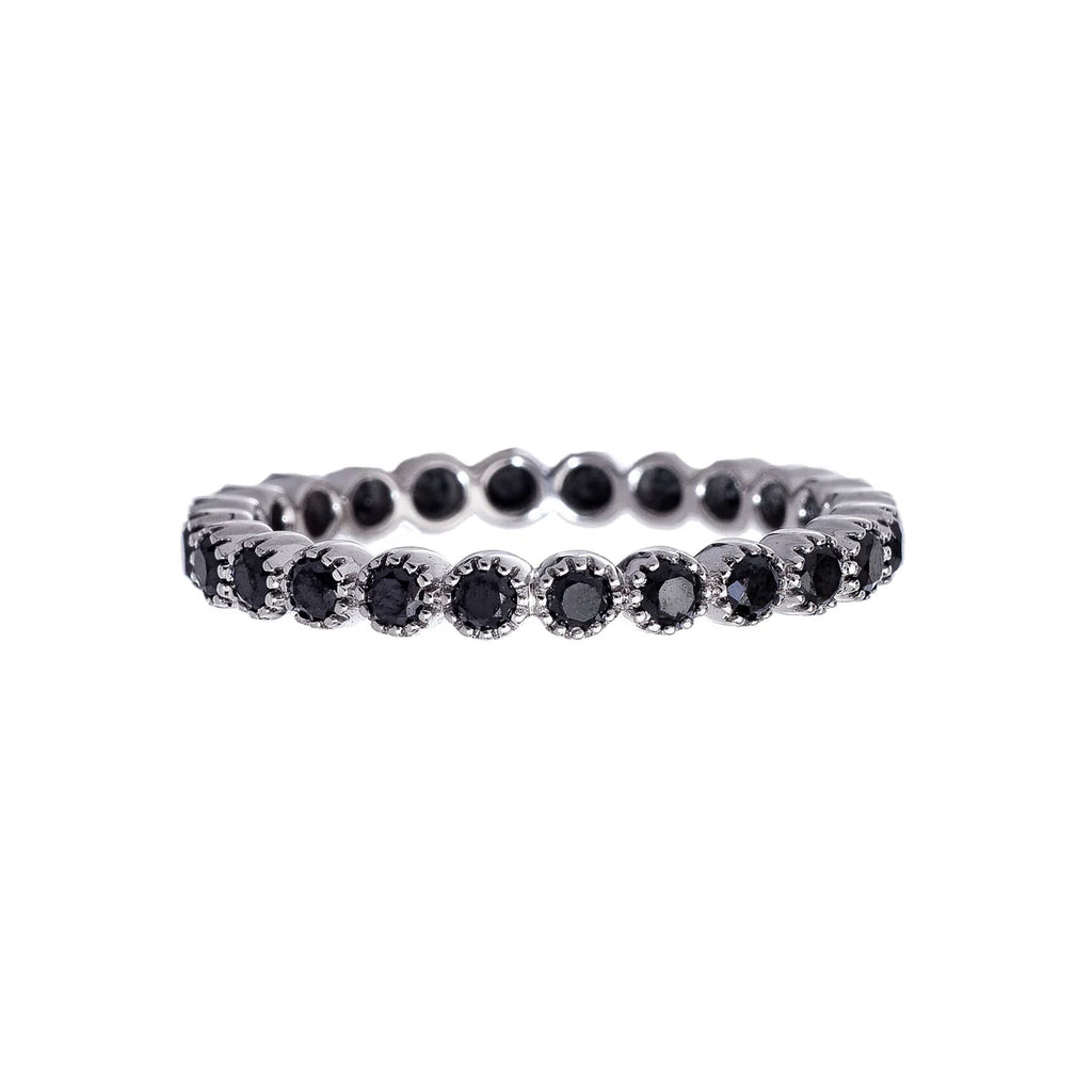 Bezel Black Diamond Band in White Gold