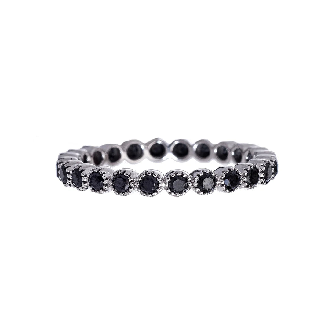 Bezel Black Diamond Band in White Gold