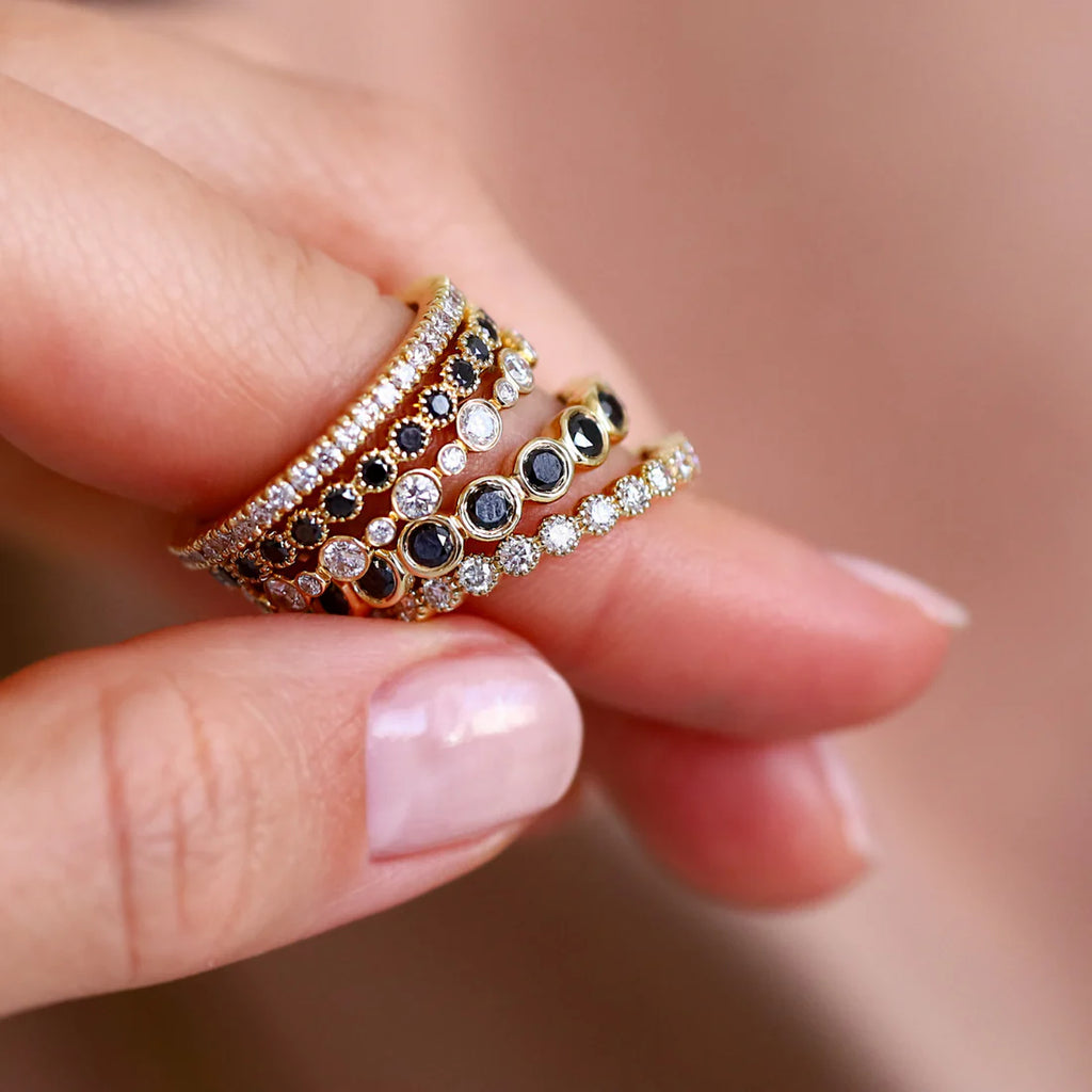 Bezel Black Diamond Band in Yellow Gold