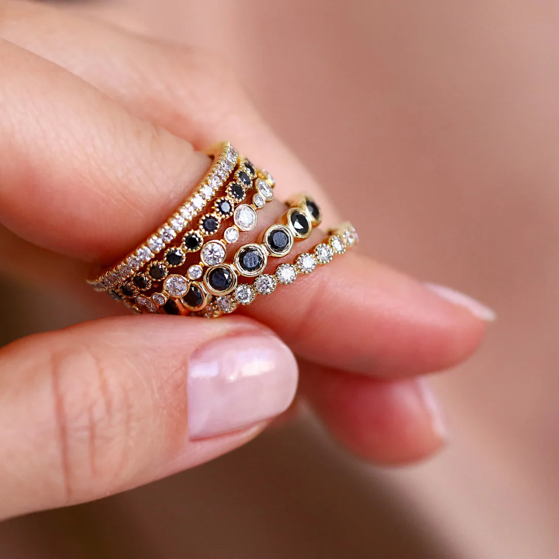 Bezel Black Diamond Band in Yellow Gold