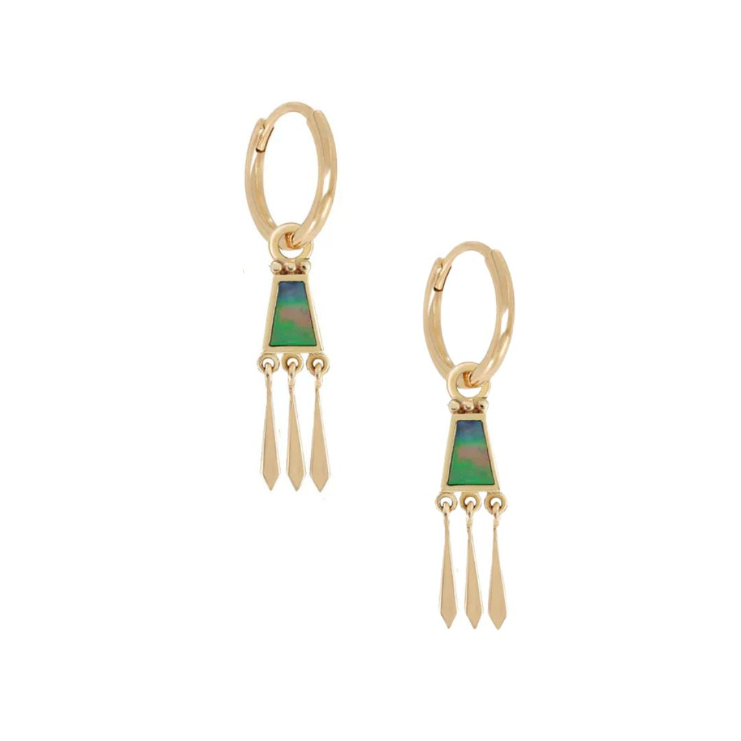 Original Clicker Hoops with Abalone Pearl Tassel .3 Plaque in Yellow Gold