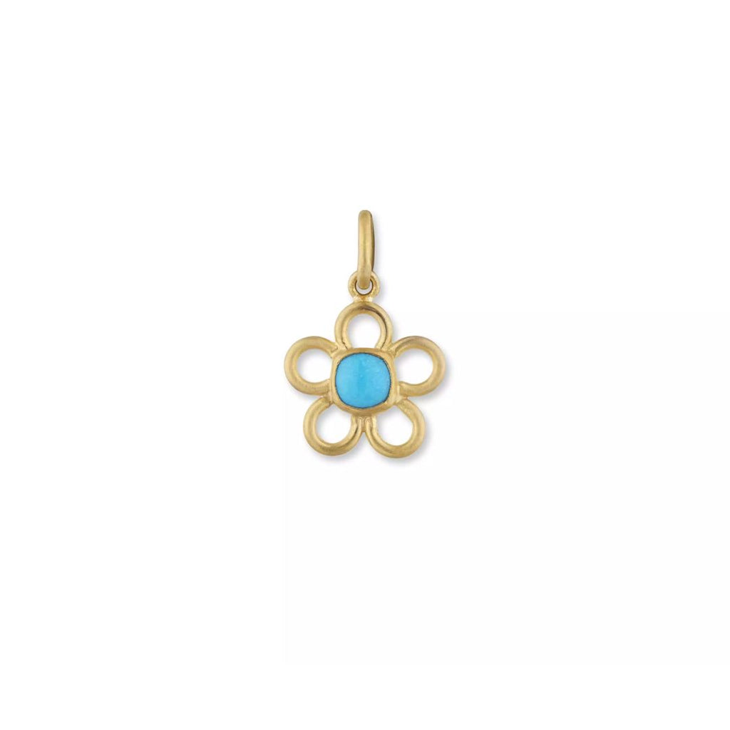 Flower Power Cushion Turquoise Pendant in Yellow Gold