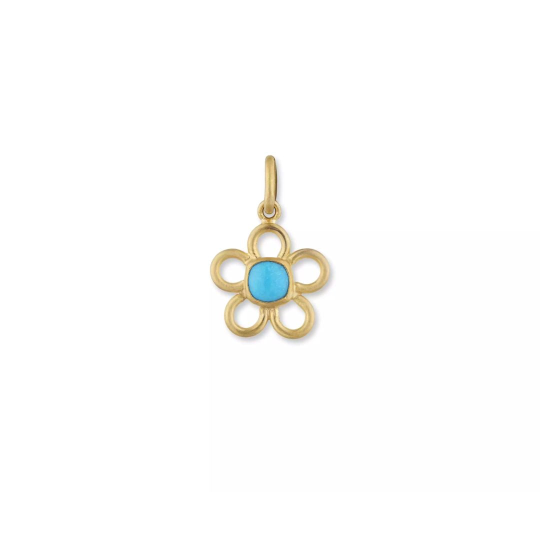 Flower Power Cushion Turquoise Pendant in Yellow Gold