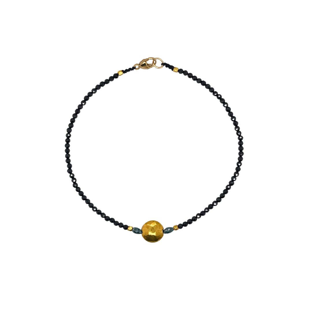 Spinel and Blue Diamond Beaded Bracelet in Yellow Gold
